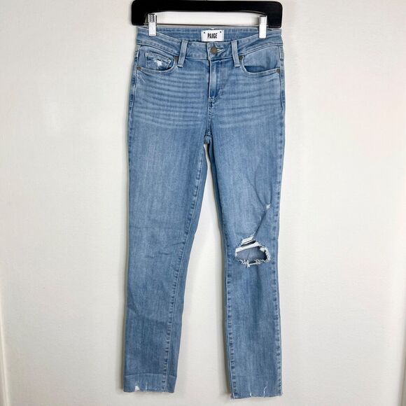 Paige Womens Skyline Ankle Peg Ricki Distressed Jeans Size 26 Light Wash Skinny - Picture 2 of 7